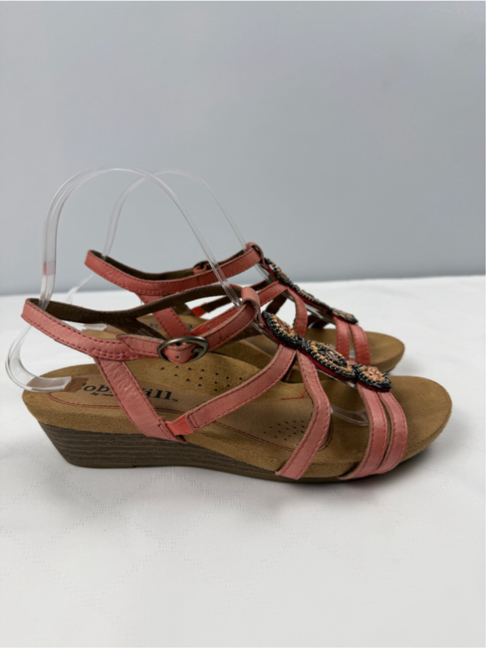 Cobb Hill by New Balance Coral Brown Beaded Leather Wedge Sandals Size 7W